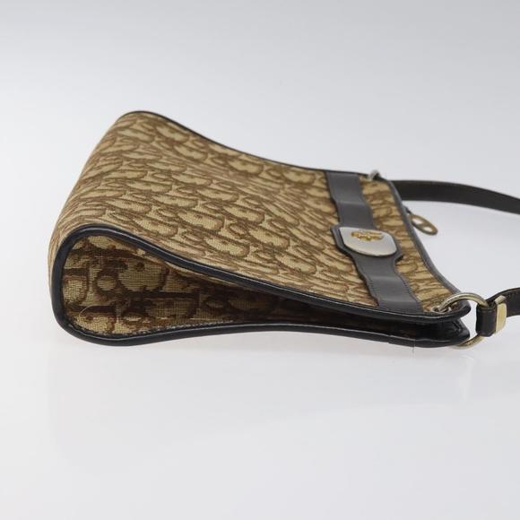 Christian Dior Trotter Canvas Shoulder Bag Beige Gold Auth 116060
